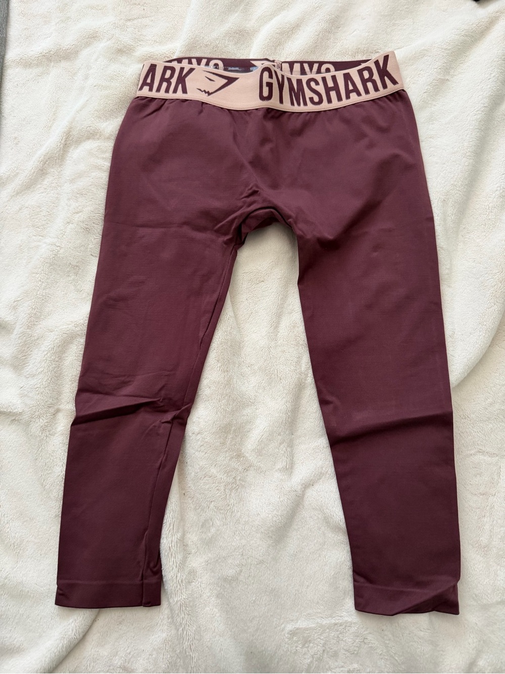 Gymshark Women’s Burgundy Leggings with Light Pink Branded Waistband
